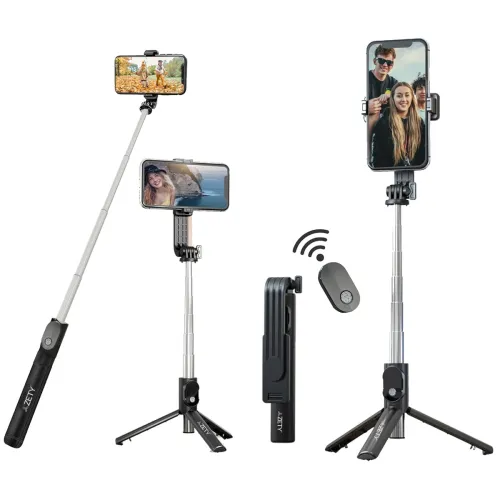 Image of Zety (S10) 40 Inch / 103 cm Extendable Selfie Stick Tripod with Finger Print Style Bluetooth Remote Control |