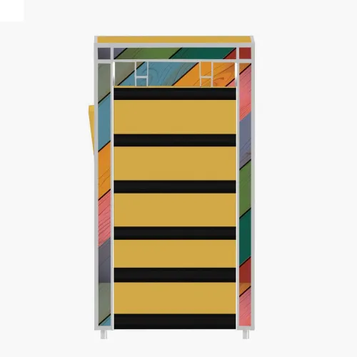 Image of Zofiy 6 Tire Colorful Wood Printed PP Collapsible Wardrobe