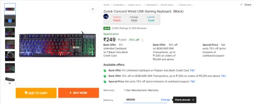 Image of Zoook Concord Wired USB Gaming Keyboard (Black)
