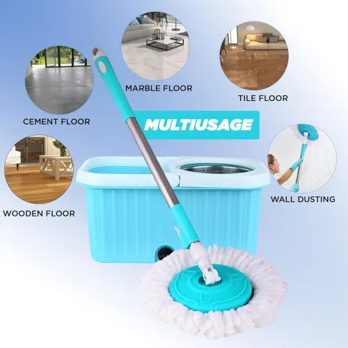 Image of Zureni Rectangular Bucket Spin Mop Set with 2 Mop Heads