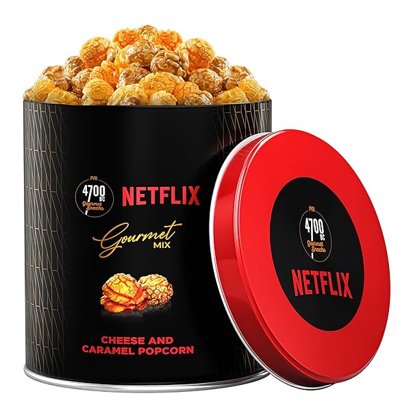 Image of 4700BC x Netflix, Gourmet, Cheese & Caramel Popcorn, Tin, 200g