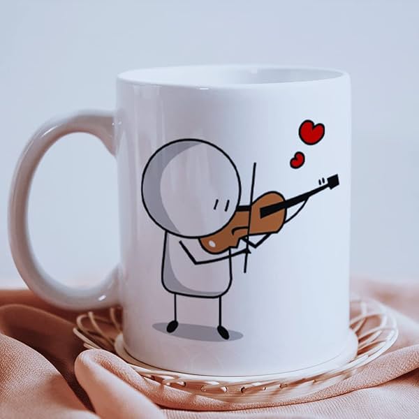 The Earth Store Cuddle Series Violin Printed Cute Coffee Mug for Loved Ones, Couple 350 ML Ceramic Coffee Mug Gift for Fri...