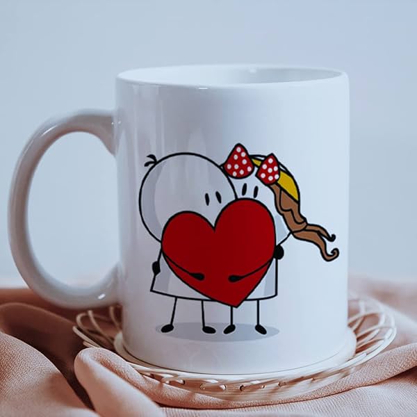 The Earth Store Cuddle Series Red Heart Printed Cute Coffee Mug for Loved Ones, Couple 350 ML Ceramic Coffee Mug Gift for ...