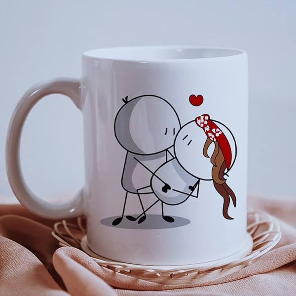 The Earth Store Cuddle Series Holding Lady Love Cute Coffee Mug for Loved Ones, Couple 350 ML Ceramic Coffee Mug Gift for ...