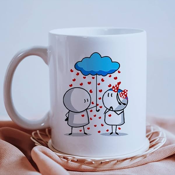 The Earth Store Cuddle Series Umbrella Printed Cute Coffee Mug for Loved Ones, Couple 350 ML Ceramic Coffee Mug Gift for F...