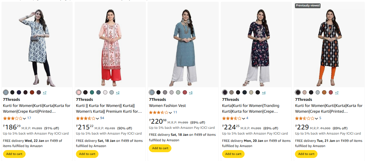 Image of 7Threads Kurti for Women minimum 88% Discount