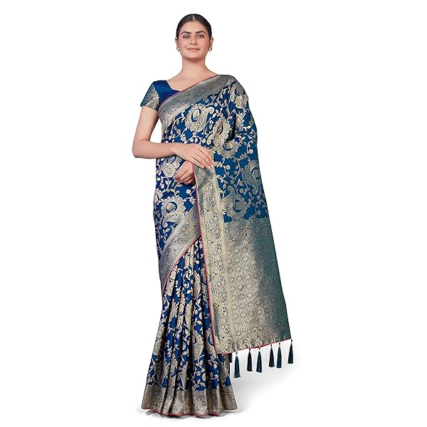 Monjolika Fashion Women's Woven Silk Blend Banarasi Jacquard Saree With Blouse Piece