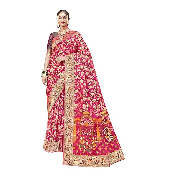 Monjolika Fashion Women's Banarasi Silk Saree With Blouse Piece.