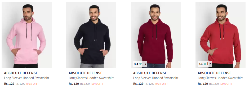 Image of ABSOLUTE DEFENSE Men's Long Sleeves Hooded Sweatshirt Starting at ₹129