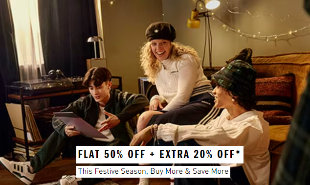 Image of ADIDAS Women Diwali Offer - Flat 50% + Extra 20% on ₹ 4999 or more Shopping 