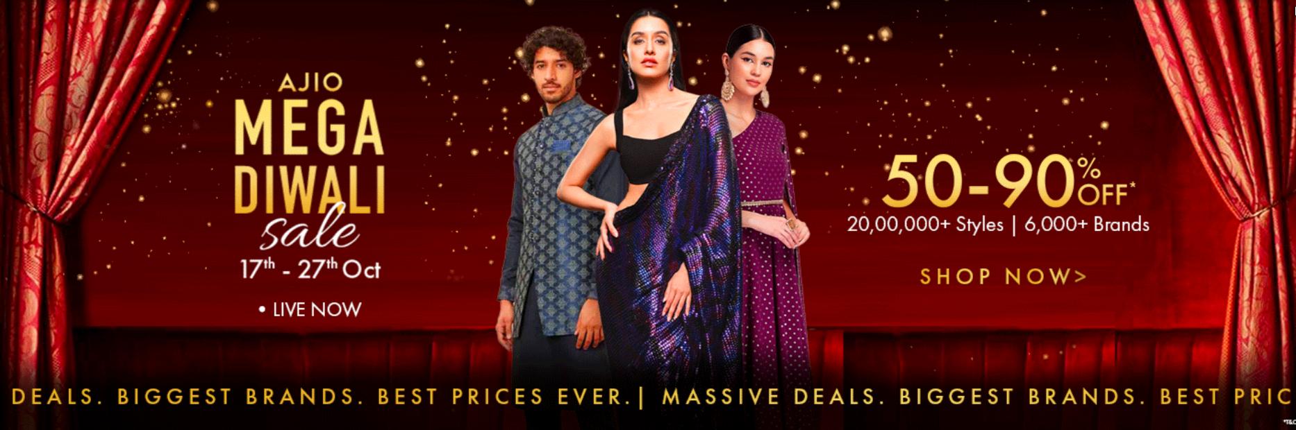 Image of AJIO Mega Diwali Sale 50-90% off 