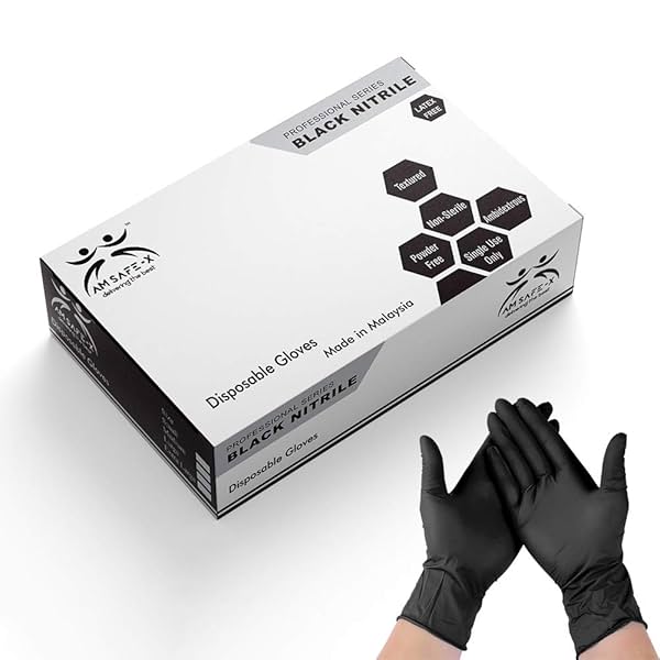 Image of AM Safe x Nitrile Powder-Free Gloves Black PO30