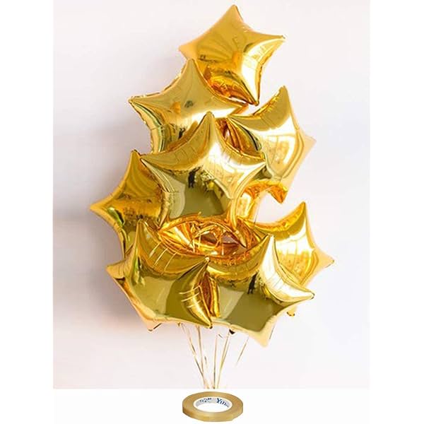 Image of AMFIN® (Pack of 10) 18 Inch Golden Star Shaped foil Balloon 