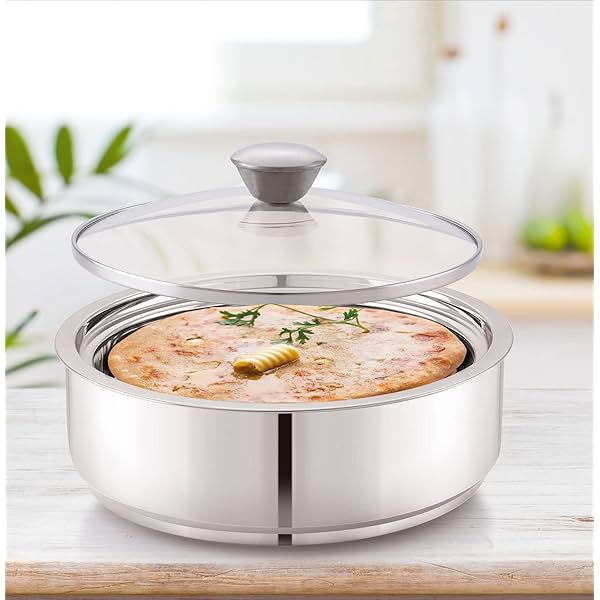 Image of ANJALI EPRS125 Stainless Steel Insulated Roti Server with Glass Lid