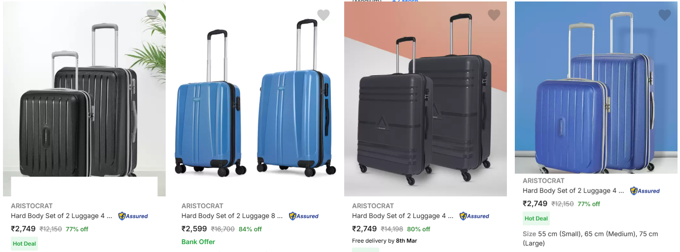 Image of ARISTOCRAT Soft Body Set of 2 Luggage Starting at ₹2599