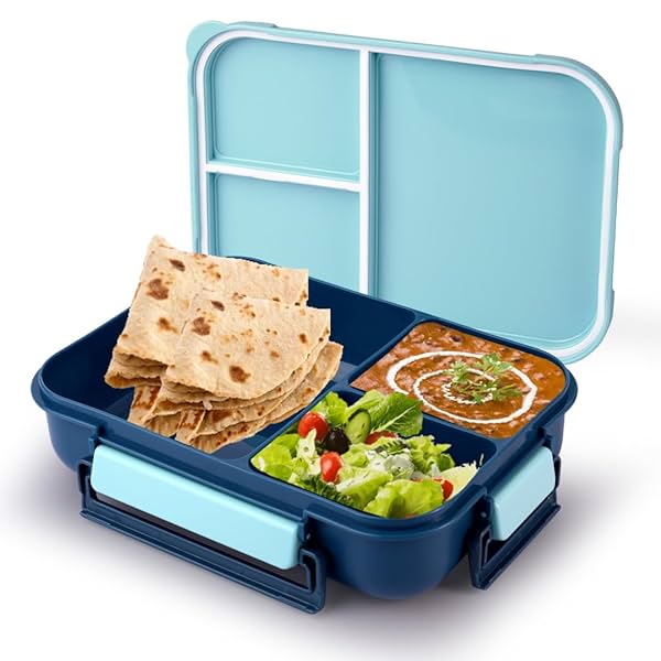 Image of ATTRO Gourmet 3 Compartment Lunch Box (1700ml, Blue)