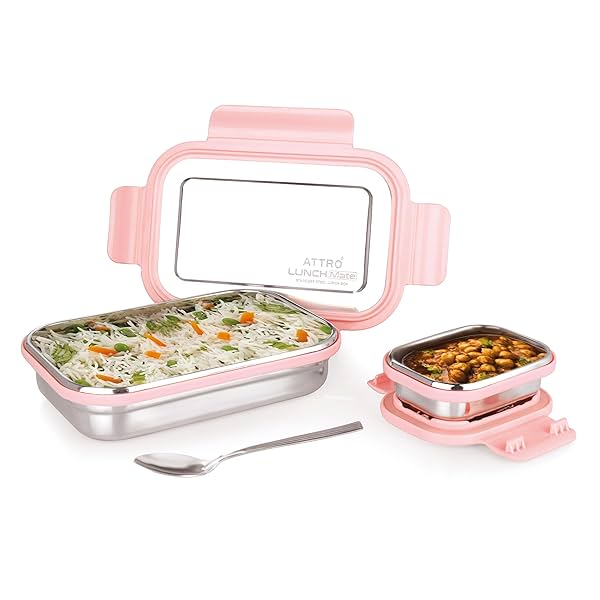 Image of ATTRO Lunchmate Stainless Steel Lunch Box with 1 Small Container & 1 Spoon