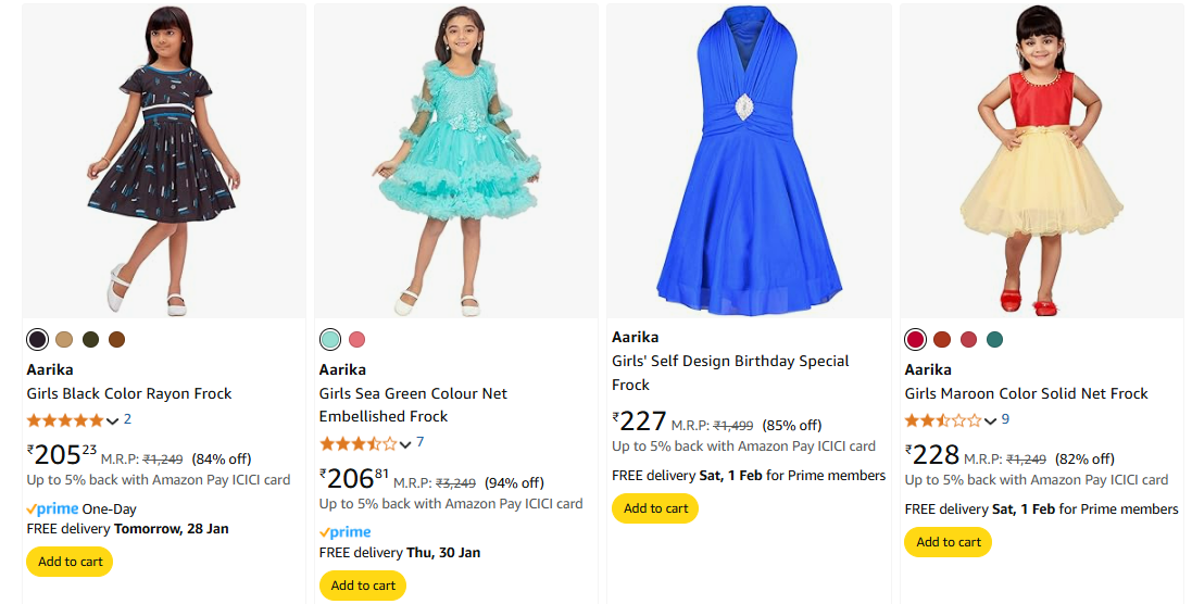 Image of Aarika Girls Fashion Clothing Starts Price @ ₹205