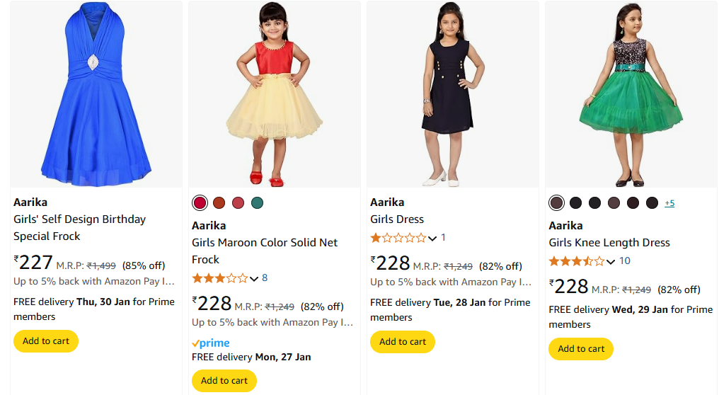 Image of Aarika Girls Fashion Clothing Starts Price @ ₹227