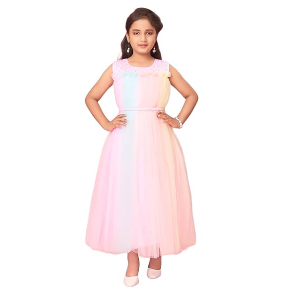 Image of Aarika Girls Multi Colour Nylon Solid Gown