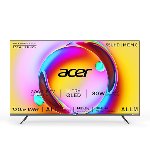 Image of Acer (55 inches) 4K Ultra HD Smart QLED Google TV (AR55QDXGU2875AT)