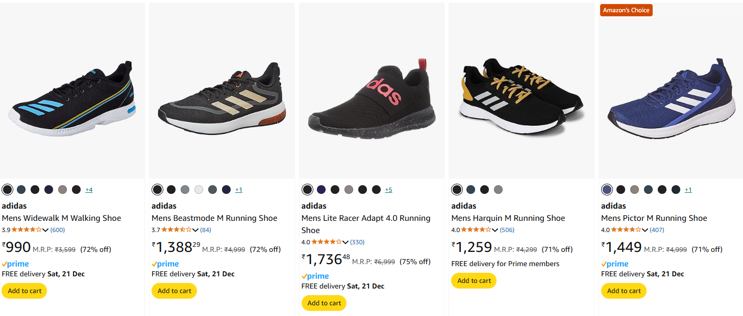 Image of Adidas Men's shoes starting @ ₹990