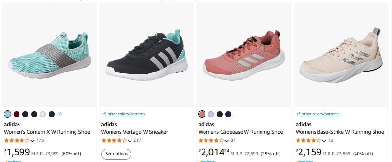 Image of Adidas Women's Running Shoe Starting at ₹1599 @# Amazon 