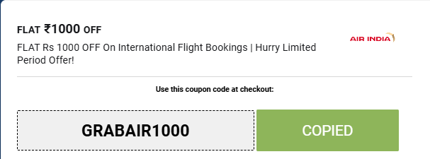 Image of Air India Coupon Offer: FLAT Rs 1000 OFF On International Flight Bookings