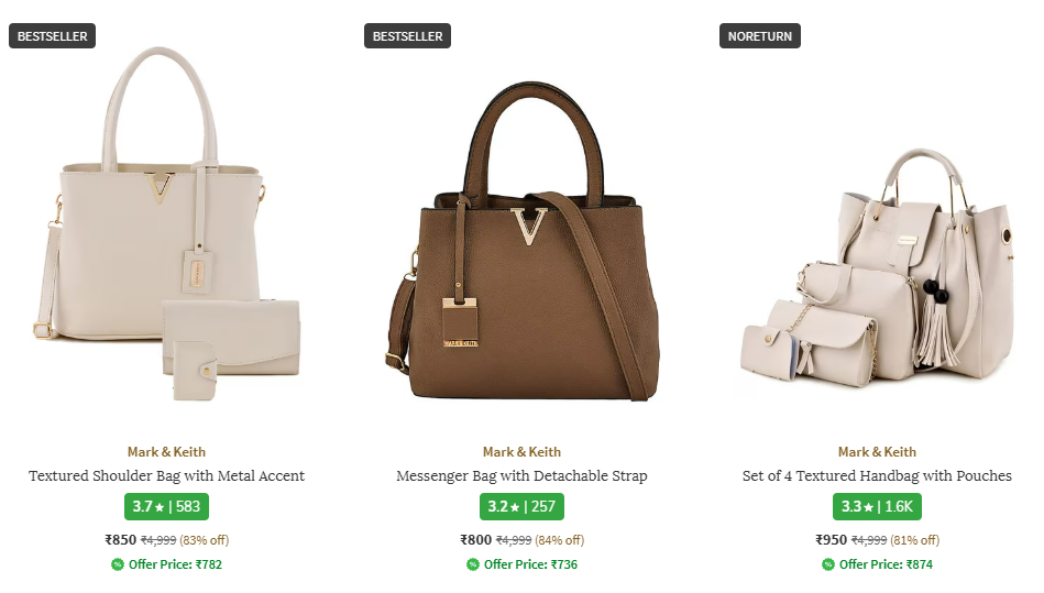 Image of Ajio : Branded Women's Handbags Minimum 80% Discount