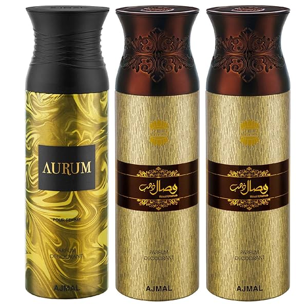 Image of Ajmal Aurum, Wisal Dahab, and Wisal Dahab Deodorant Spray: 200ml * pack of 3.