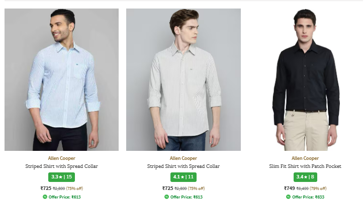 Image of Allen Cooper Brand Men's Shirts @ Minimum 75% Discount