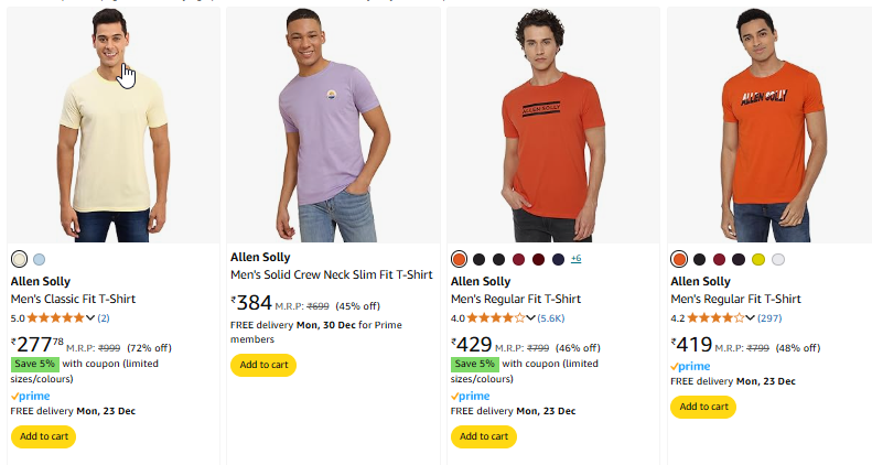 Image of Allen Solly Men T-shirt Starts @ ₹277