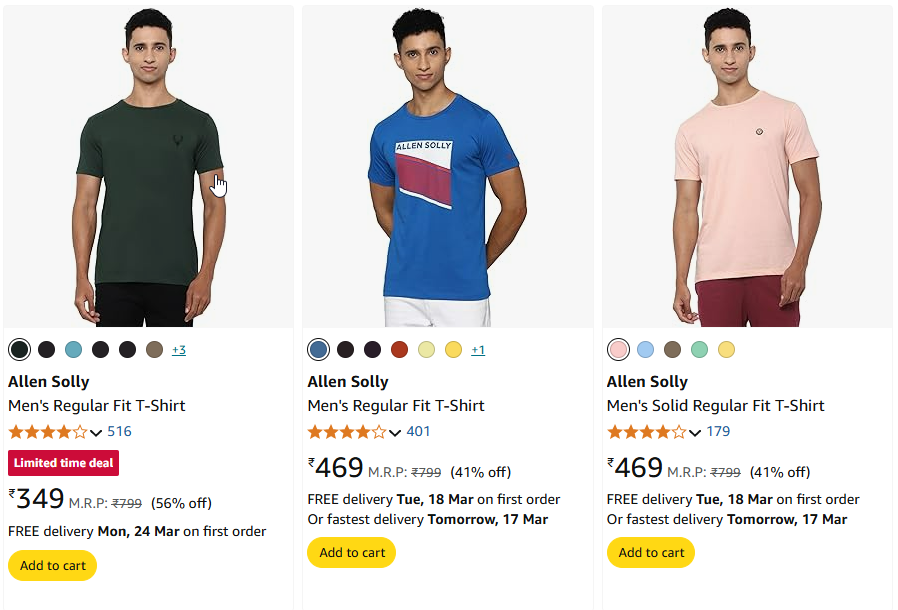 Image of Allen Solly Men's Fit T-Shirt Starting Price At ₹349