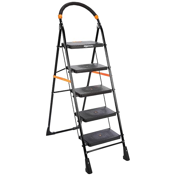 Image of Amazon Basics Clamber - Foldable Step Ladder, Safety-Clutch Lock, Ribbed Steps