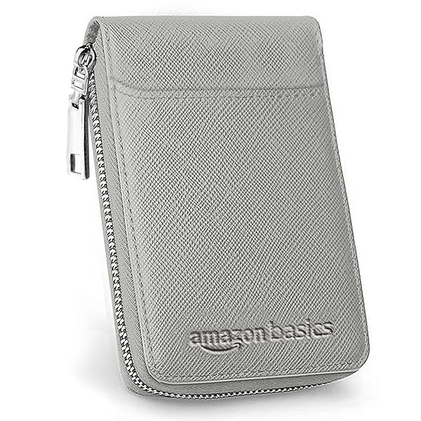 Image of Amazon Basics Faux Leather Card Holder, 9 Slots, Zipper Closure