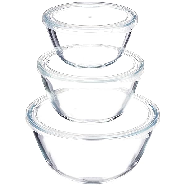 Image of Amazon Basics Glass Mixing Bowl Set of 3 (500 ML, 800 ML, 1.5L)