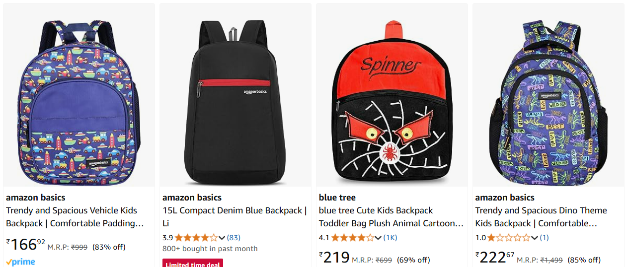 Image of Amazon Basics Kids Backpack Starting at ₹179