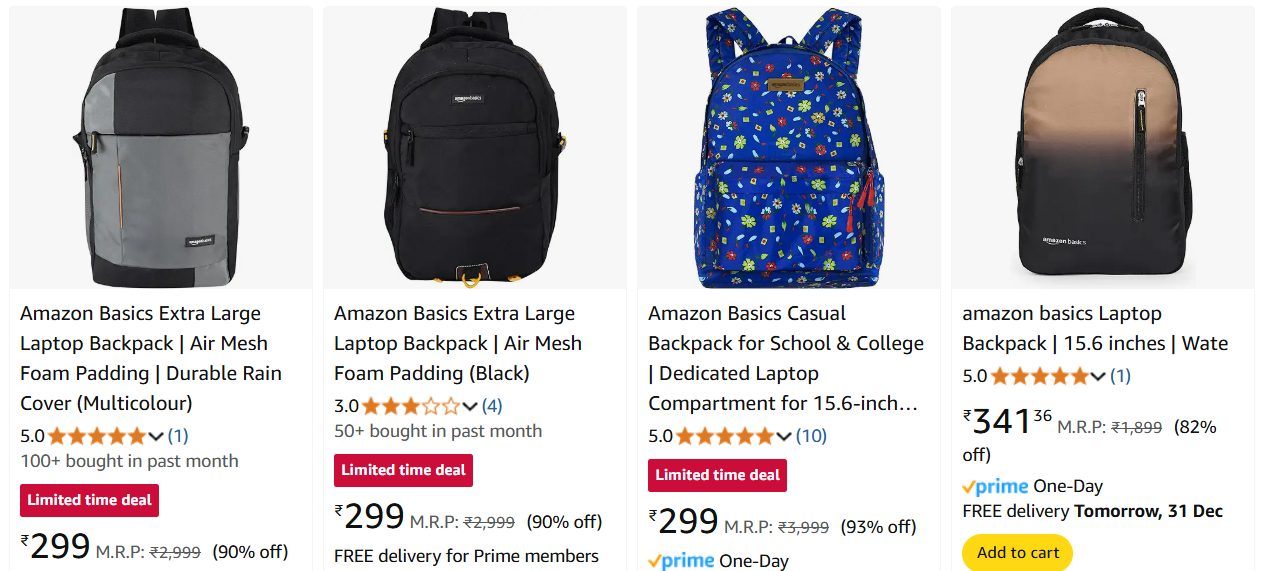 Image of Amazon Basics Laptop Backpack Minimum 80% Discount 