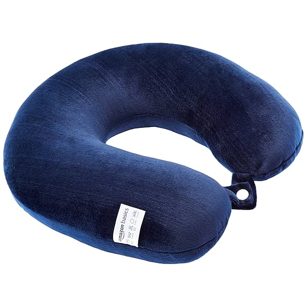 Image of Amazon Basics Travel Neck Pillow Comfortable l Soft Velvet Fabric| Navy Blue