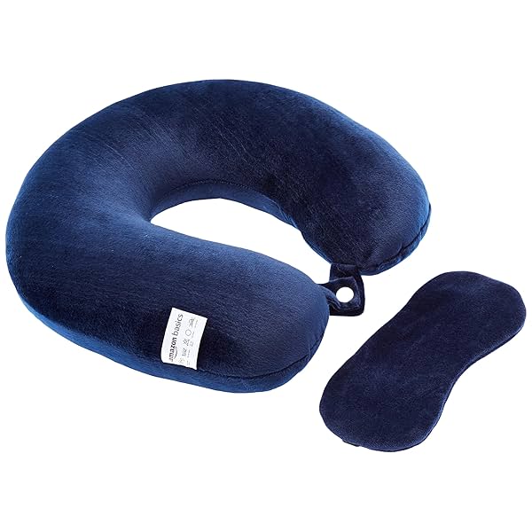 Image of Amazon Basics Travel Neck Pillow + Sleeping Eye Mask Combo