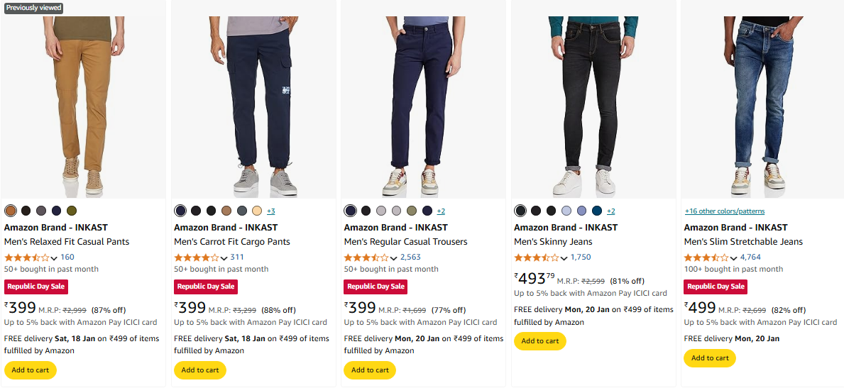 Image of Amazon Brand - INKAST Men's Casual Pants minimum 70% Discount