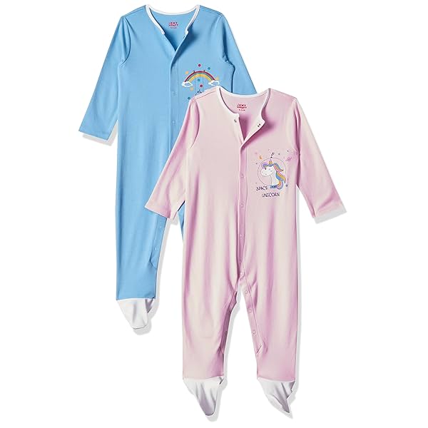 Image of Amazon Brand - Jam & Honey Baby-Girls Cotton Sleepsuit, pack of 2.