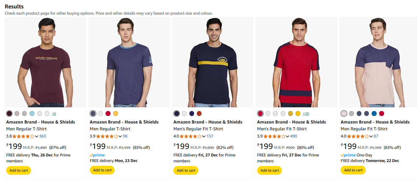 Image of Amazon Brand - Men Regular T-Shirt Starting Price ₹199 