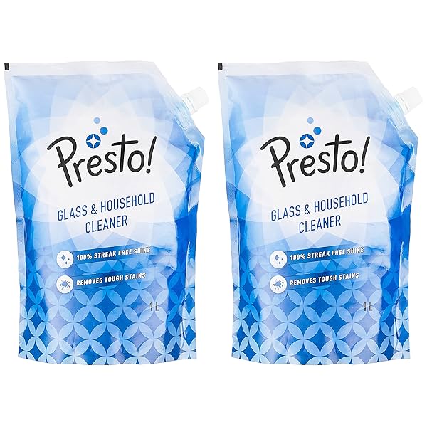 Image of Amazon Brand - Presto! Glass & Household Cleaner Refill Pouch 2L ( 1L x 2) | 