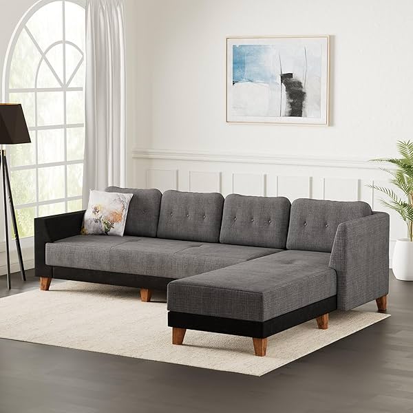 Image of Amazon Brand - Solimo Alen Fabric 6 Seater LHS L Shape Sofa (Grey & Black)