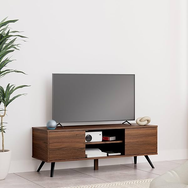 Image of Amazon Brand - Solimo Altamore Engineered Wood TV Unit, 6 Shelves (Walnut Finish)