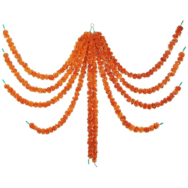 Image of Amazon Brand - Solimo Artificial Marigold Flower Garland for Decoration , Orange, Set of 10.