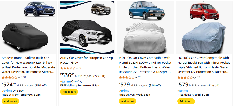 Image of Amazon Brand - Solimo Basic Car Cover Starting Price @ ₹524