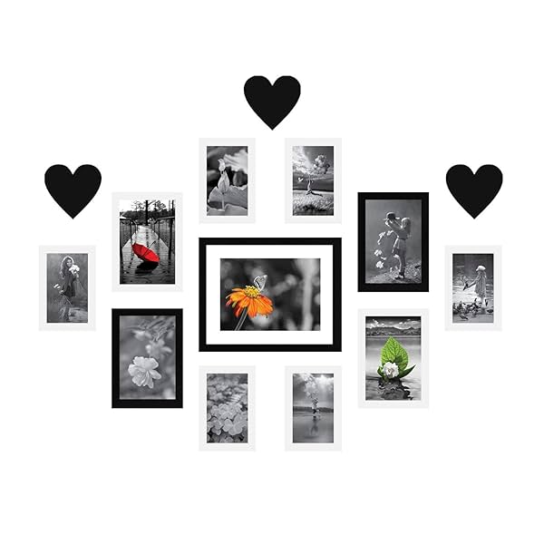 Image of Amazon Brand - Solimo Black & White Collage Set of 11 Photo Frames ( 4 X 6 Inch - 6, 5 X 7 Inch - 4 & 8 X 10 Inch - 1