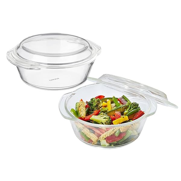 Image of Amazon Brand - Solimo Borosilicate Glass Casserole-Cum-Serving Bowl Set of 2